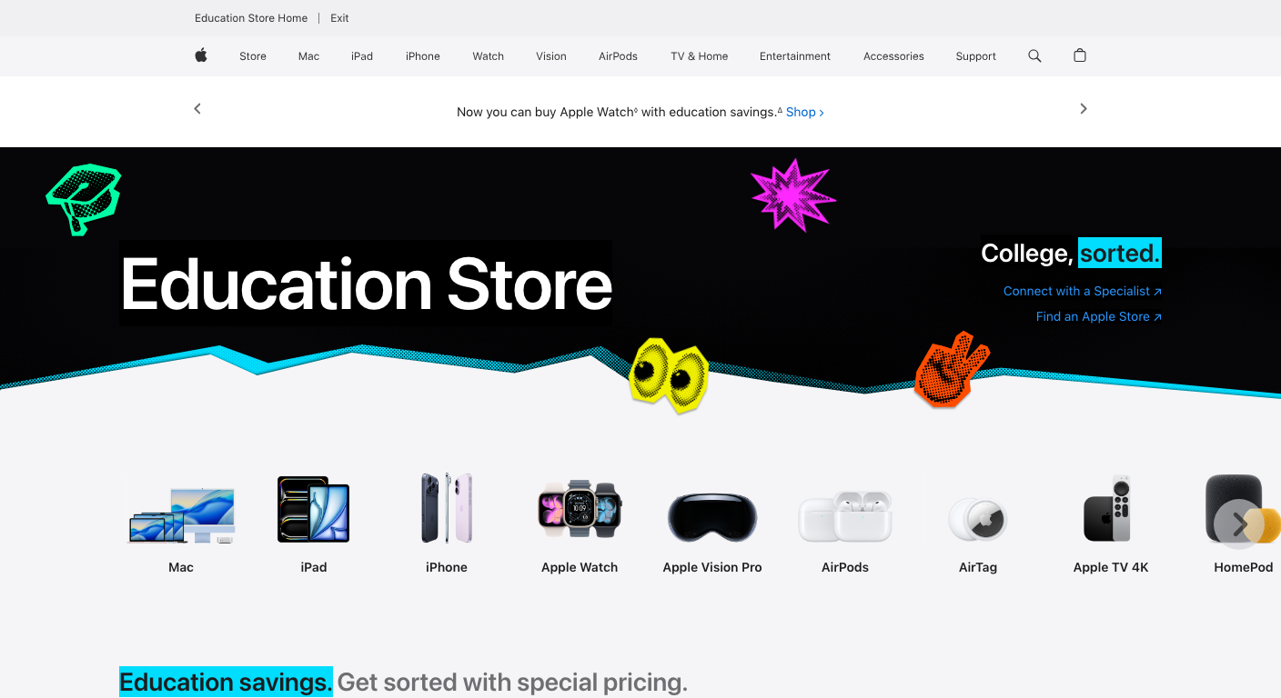 Apple Education Store public page showing education merchandising surface