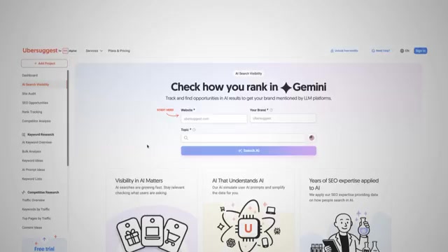 Ubersuggest — "Check how you rank in Gemini" (AI visibility)